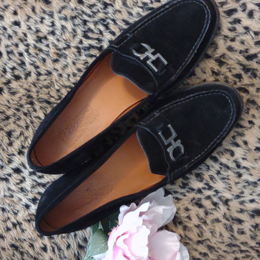 Ferragamo Suede Stack Heel Loafer Sz. 8.5